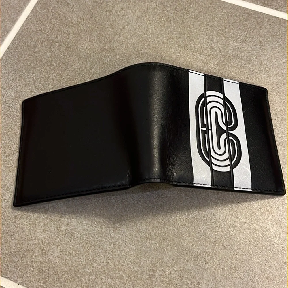 Coach New York Leather Bifold Wallet black silver reflective QBQ6S new Mens